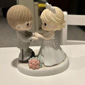 Precious Moments Bride and Groom Figurine with Pink and Cream Accents